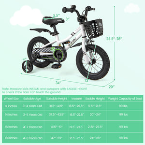 12-inch kids bike with training wheels for 3-4 years old, angled view showcasing vibrant design and safety features.