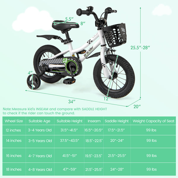 12-inch kids bike with training wheels for 3-4 years old, angled view showcasing vibrant design and safety features.
