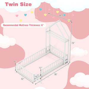 Twin Size House Floor Bed with House-shaped Headboard