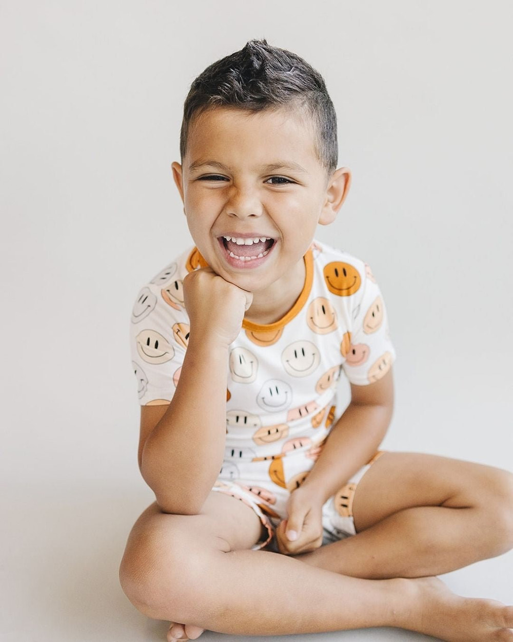 Smiley Bamboo Two Piece Shorts Set | Copper - MOOGCO Baby
