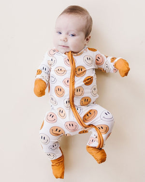 Smiley Bamboo Zip Romper | Copper