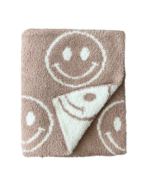 Smiley Fuzzy Blanket | Latte - MOOGCO Baby