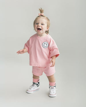 Smiley Shorts Set | Pink Peach