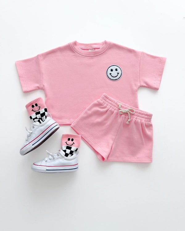 Smiley Shorts Set | Pink Peach - MOOGCO Baby