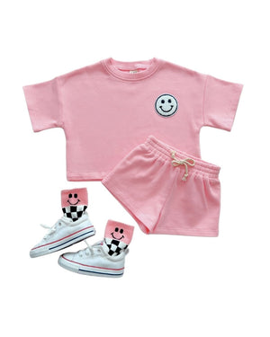 Smiley Shorts Set | Pink Peach