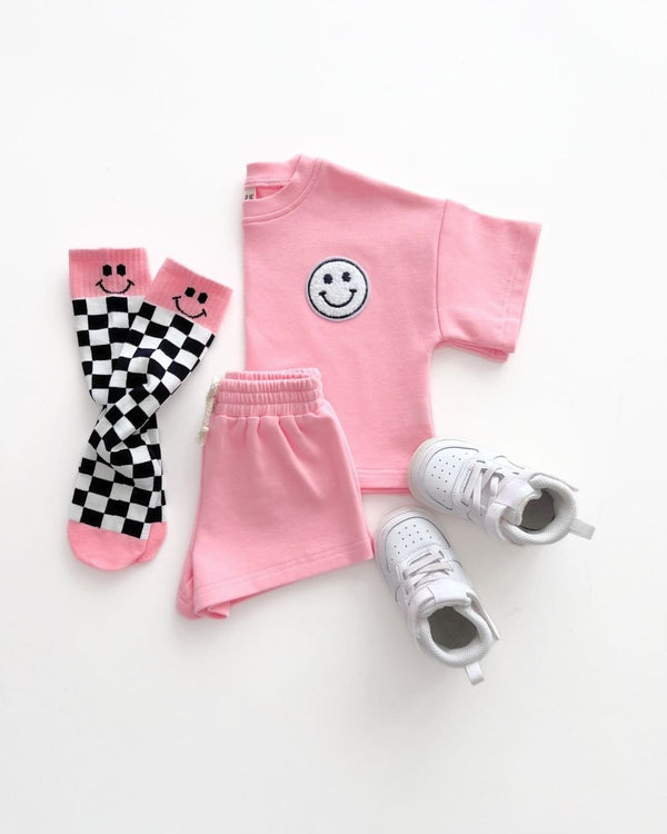 Smiley Shorts Set | Pink Peach - MOOGCO Baby