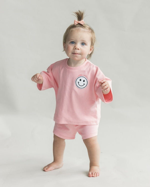 Smiley Shorts Set | Pink Peach