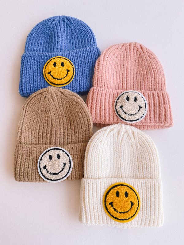 smiley patch beanie