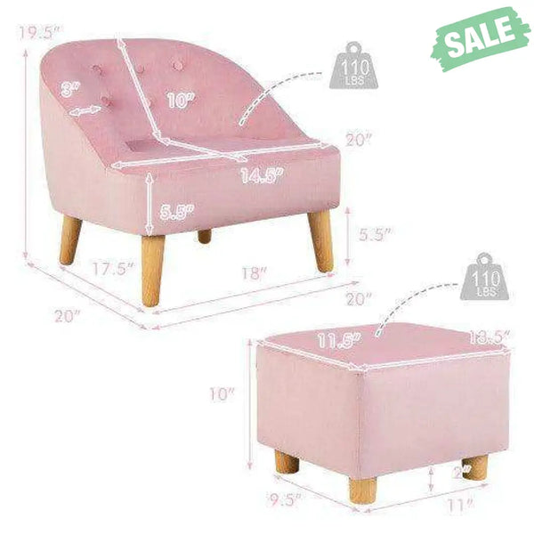 Soft Velvet Upholstered Kids Sofa Chair with Ottoman-Gray Gray Kids Chairs & Seating