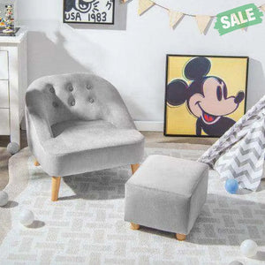 Soft Velvet Upholstered Kids Sofa Chair with Ottoman-Gray Gray Kids Chairs & Seating