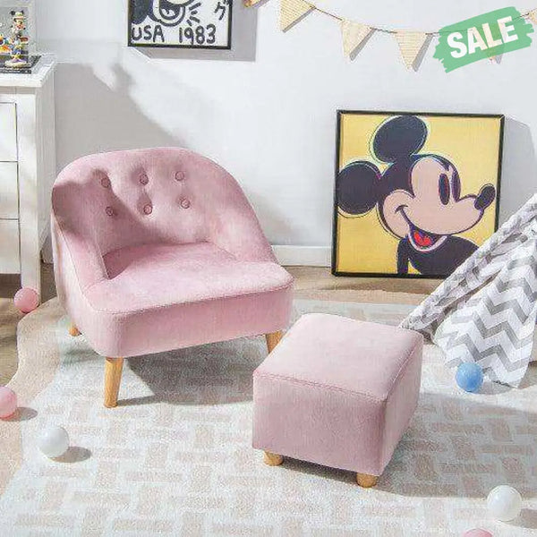 Soft Velvet Upholstered Kids Sofa Chair with Ottoman-Gray Gray Kids Chairs & Seating