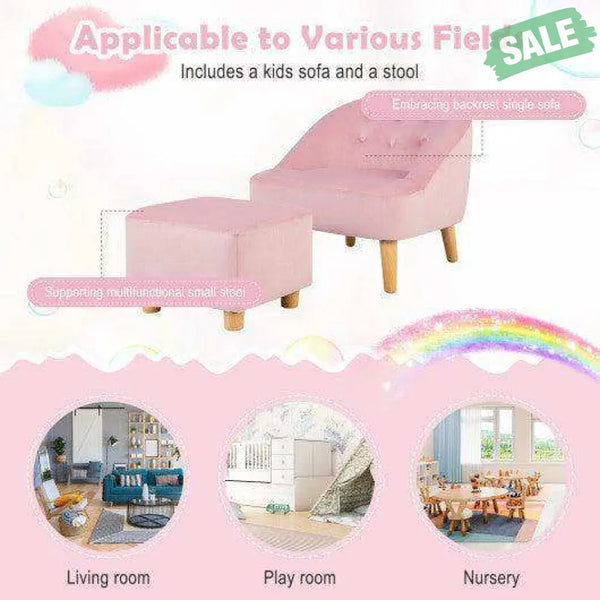 Soft Velvet Upholstered Kids Sofa Chair with Ottoman-Gray Gray Kids Chairs & Seating