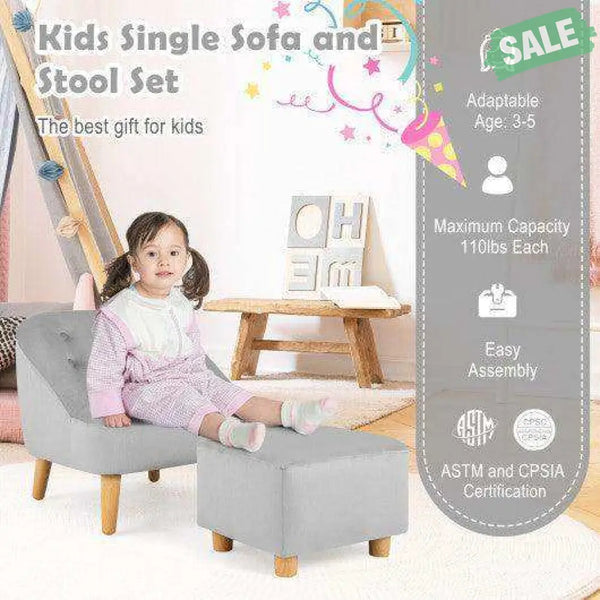 Soft Velvet Upholstered Kids Sofa Chair with Ottoman-Gray Gray Kids Chairs & Seating