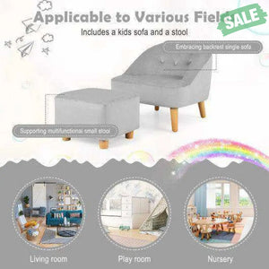 Soft Velvet Upholstered Kids Sofa Chair with Ottoman-Gray Gray Kids Chairs & Seating