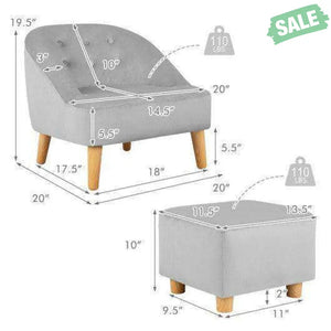 Soft Velvet Upholstered Kids Sofa Chair with Ottoman-Gray Gray Kids Chairs & Seating