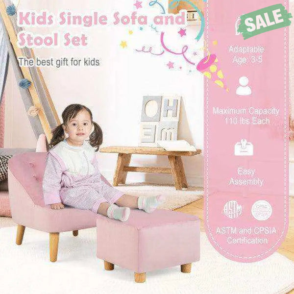 Soft Velvet Upholstered Kids Sofa Chair with Ottoman-Gray Gray Kids Chairs & Seating