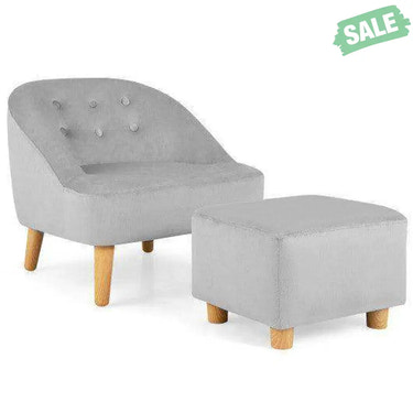 Soft Velvet Upholstered Kids Sofa Chair with Ottoman-Gray Gray Kids Chairs & Seating