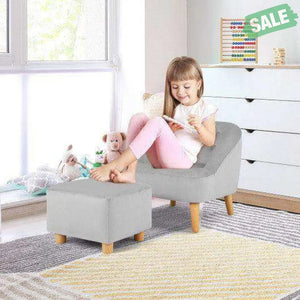 Soft Velvet Upholstered Kids Sofa Chair with Ottoman-Gray Gray Kids Chairs & Seating