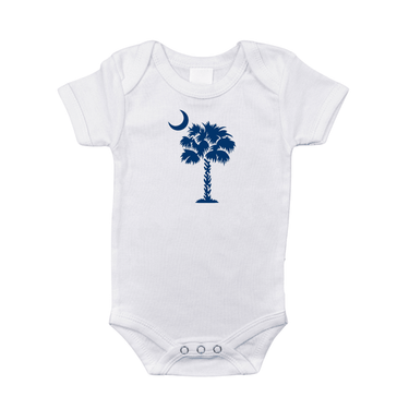 South Carolina Palmetto Moon baby onesie in short sleeve, perfect for infants and toddlers.