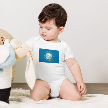 South Dakota Flag Baby Onesie - Cute short sleeve bodysuit for infants featuring the South Dakota state flag design.