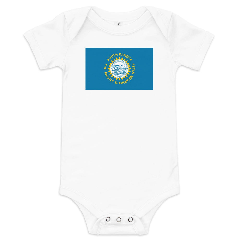 South Dakota Flag Baby Onesie - Cute short sleeve bodysuit for infants featuring the South Dakota state flag design.