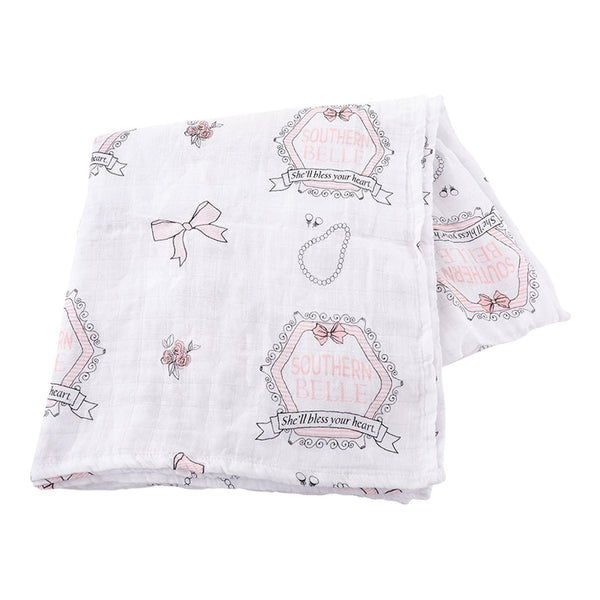Gift Set: Southern Belle Baby Muslin Swaddle Blanket and Burp Cloth/Bib Combo Extra Large Bamboo Cotton