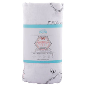 Gift Set: Southern Belle Baby Muslin Swaddle Blanket and Burp Cloth/Bib Combo Extra Large Bamboo Cotton