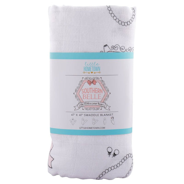 Gift Set: Southern Belle Baby Muslin Swaddle Blanket and Burp Cloth/Bib Combo Extra Large Bamboo Cotton