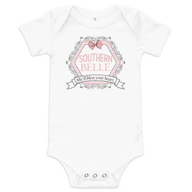 Southern Belle short sleeve onesie for babies, featuring a charming design perfect for little Southern charmers.