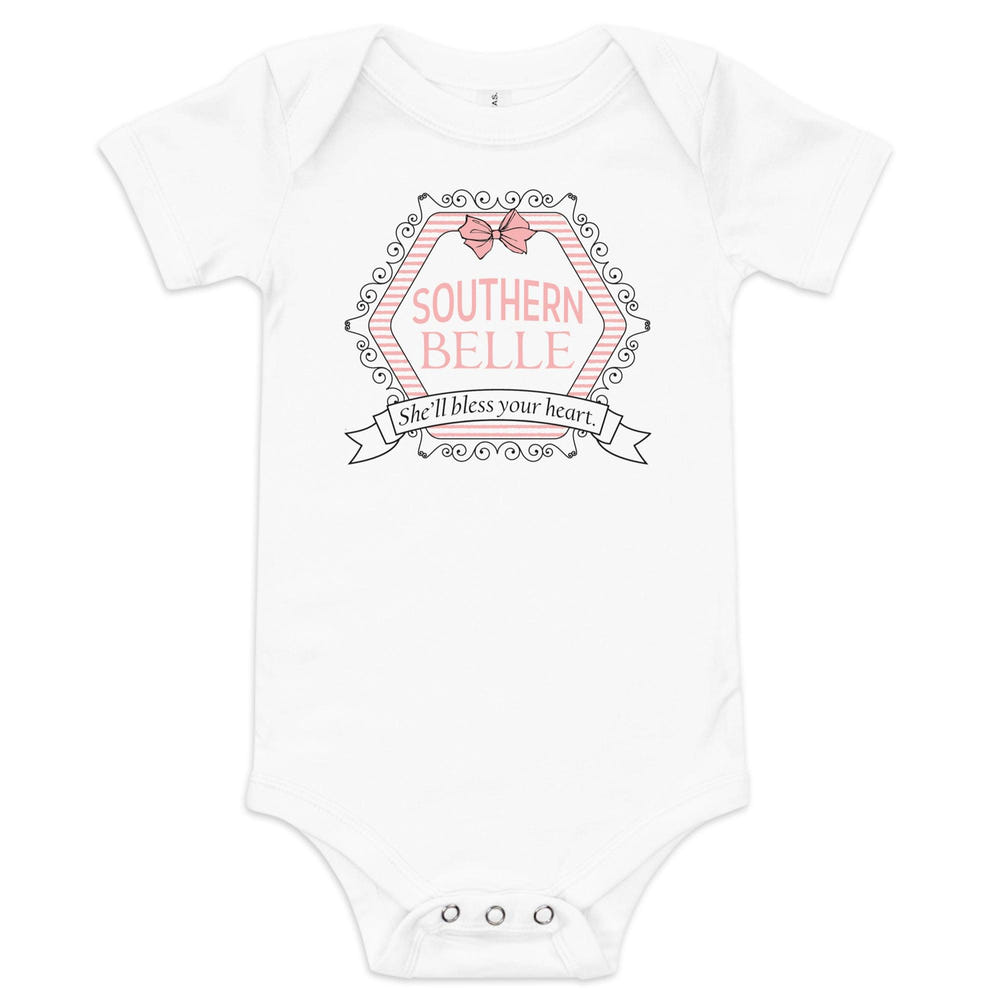 Southern Belle short sleeve onesie for babies, featuring a charming design perfect for little Southern charmers.