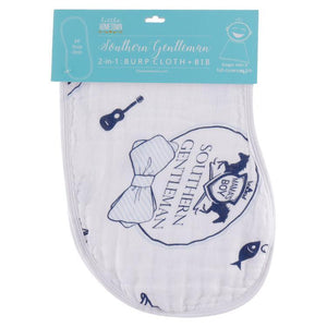 Gift Set: Southern Gentleman Baby Muslin Swaddle Blanket and Burp Cloth/Bib Combo Hospital Coming Home Essential