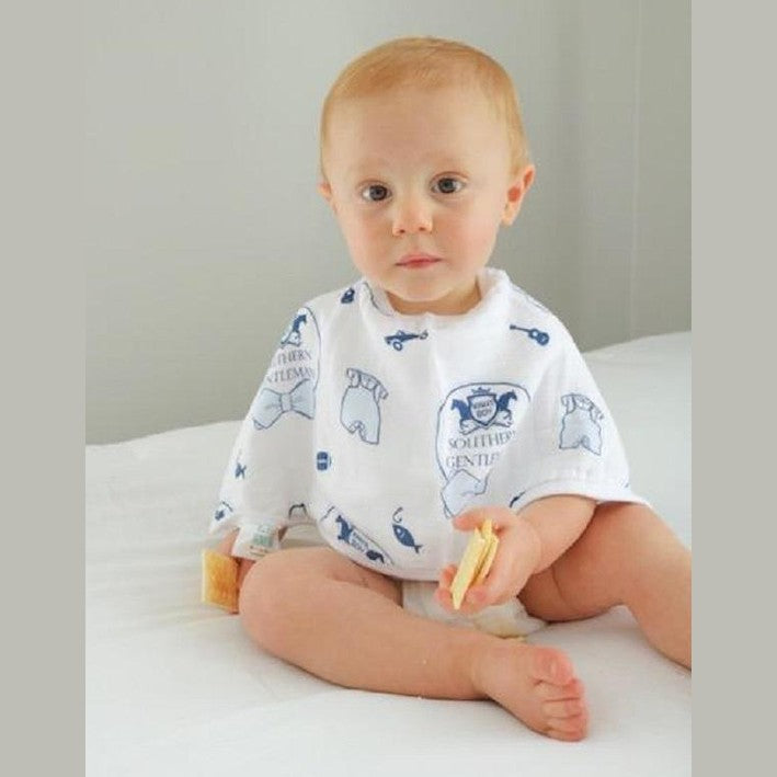 Southern Gentleman Baby Gift Set: Muslin Swaddle Blanket and Burp Cloth/Bib Combo for stylish infant care.