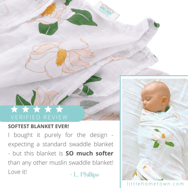Gift Set: Southern Magnolia Baby Muslin Swaddle Blanket and Burp Cloth/Bib Combo Extra Large Bamboo Cotton