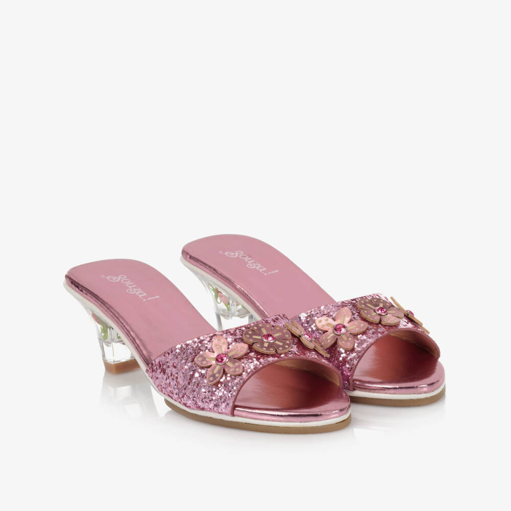 Pink high-heel slippers for kids, Mariona costume accessory for carnival, available in 3 sizes.