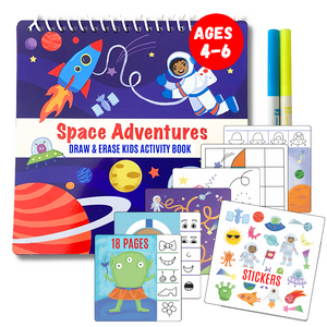 Small 7" Dry Erase Activity Book (incl. 2 Washable Markers & Reusable Stickers)
