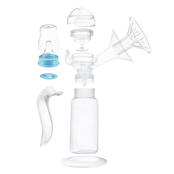 Spectra Handy Plus Manual Breast Pump at angle 3, compact design for convenient breastfeeding on-the-go.