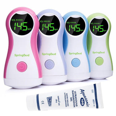SpringBud FD-100C Mini Dopplers in 4 colors - essential prenatal heart rate monitor for expecting parents.