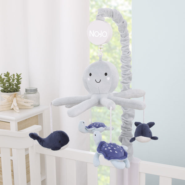 Plush Octopus Gray and Navy Whales and Sea Turtles Musical Mobile