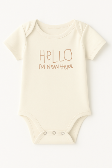 Hello I'm New Here Clay Organic Cotton Baby Bodysuit Short Sleeve