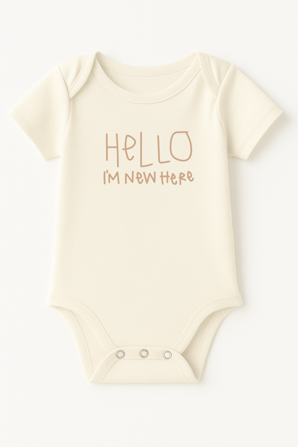 Hello I'm New Here Clay Organic Cotton Baby Bodysuit Short Sleeve