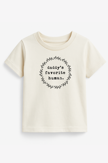 Organic kids t-shirt with "Daddy’s Favorite Human" design, perfect for stylish little ones.