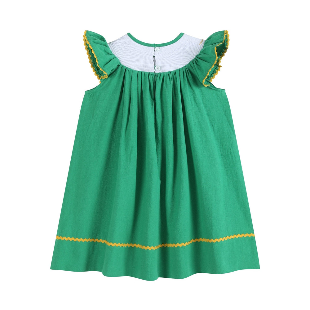 St. Patrick's Day Shamrock Green Smocked Bishop Dress - MOOGCO Baby