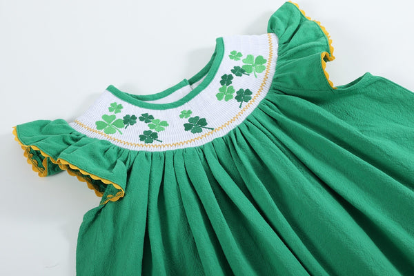 St. Patrick's Day Shamrock Green Smocked Bishop Dress