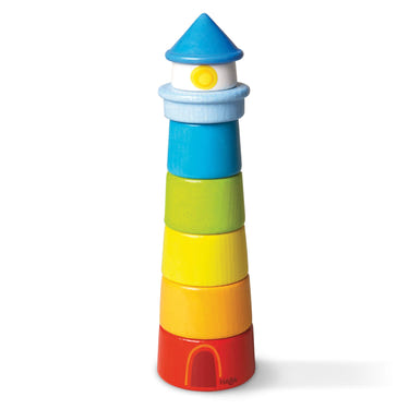 Lighthouse Wooden Rainbow Stacker - colorful wooden toy for stacking and sorting, perfect for early childhood development.