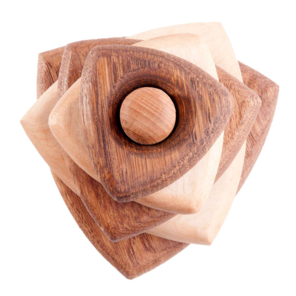 Wooden stacking toy in triangle shape from 2 types of wood