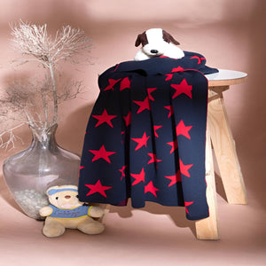 Star Blue Knitted Cotton Baby Blanket