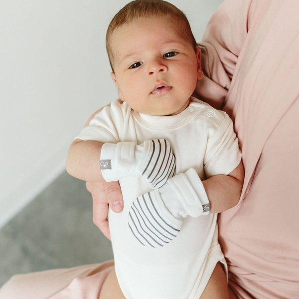 STAY ON 2-PACK MITTS | STRIPE GRAY + MIDNIGHT - MOOGCO Baby