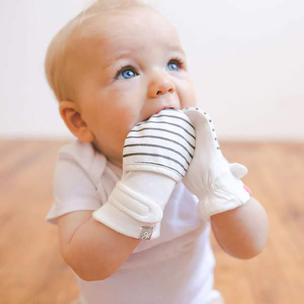 STAY ON 2-PACK MITTS | STRIPE GRAY + MIDNIGHT - MOOGCO Baby