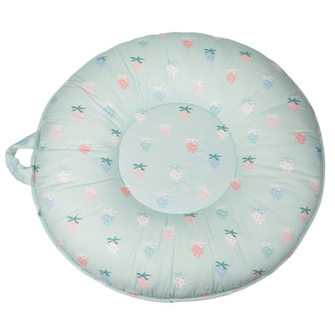 Rosie Berry Strawberry Floor Cushion for babies, featuring a vibrant strawberry design and soft, comfy fabric.