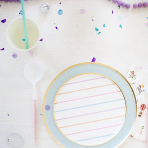 Pastel Striped Birthday Party Dessert Plates –  (8pcs)